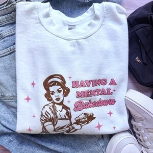 Graphic Gildan White Crew Neck Sweater - Having A Mental Breakdown